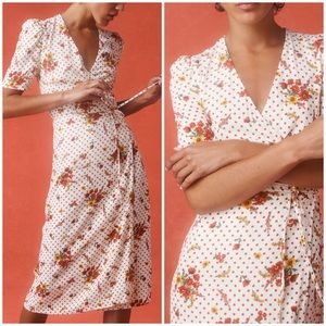 Rouje Gabin Dress Midi Wrap Ecru Floral Dot Size 36